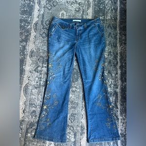 Flower embroidered and jeweled flared/bootcut jeans